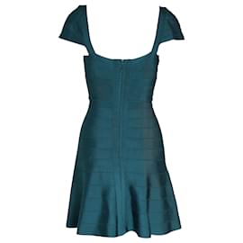 Herve Leger-Herve Leger Fit and Flare Bandage Dress in Teal Rayon-Other,Green