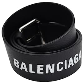 Balenciaga-Cinto com fivela com logotipo Balenciaga em couro preto-Preto