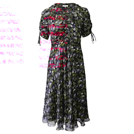 Diane Von Furstenberg-Diane Von Furstenberg Eleonora Ruched Midi Dress in Red Print Viscose-Other