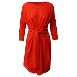 Diane Von Furstenberg-Diane Von Furstenberg Robe portefeuille nouée à la taille en coton rouge-Rouge