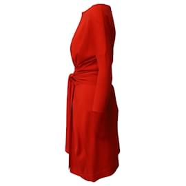Diane Von Furstenberg-Diane Von Furstenberg Waist Wrap Tie Dress in Red Cotton-Red
