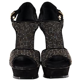 Saint Laurent-Saint Laurent Studded T-Strap Sandals in Black Suede-Black