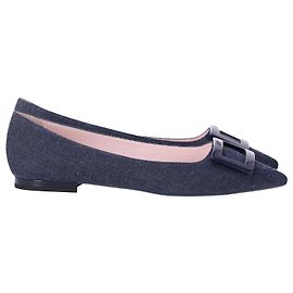 Roger Vivier Gommettine Ball Point-Toe Flats in Blue Denim Blue