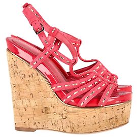 Dior Antica Wedge Sandals in Pink Leather Pink