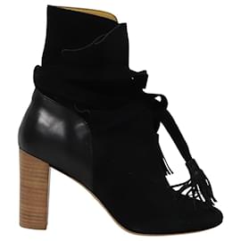 Ba&Sh-Ba&Sh Block Heel Ankle Boots in Black Suede-Black
