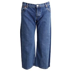 Balenciaga Wide Leg Cropped Jeans in Blue Cotton Denim Blue