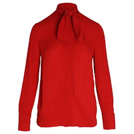 Valentino Garavani-Chemise à nœud lavallière Valentino Garavani en soie rouge-Rouge