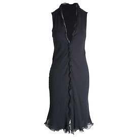 Giorgio Armani Robe midi à volants sans manches en soie noire Noir