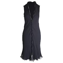 Giorgio Armani-Giorgio Armani Sleeveless Ruffled Midi Dress in Black Silk-Black