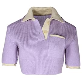 Jacquemus-Jacquemus Le Polo Maille Contrast-Trim Knitted Top in Purple Acrylic-Other