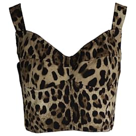 Dolce & Gabbana-Dolce & Gabbana Top tipo corpiño con estampado de leopardo en seda marrón-Otro