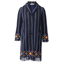 Tory Burch Luna Embellished Woven Coat in Blue Cotton Blue
