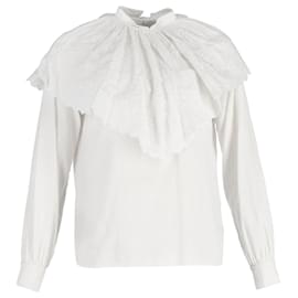 Etro-Etro Ruffled Neck Embroidered Blouse in White Cotton-White