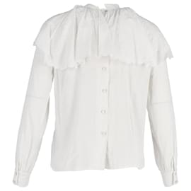 Etro-Etro Ruffled Neck Embroidered Blouse in White Cotton-White