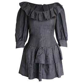 Alessandra Rich-Alessandra Rich Jacquard Ruffle Mini Dress in Black Acetate-Black