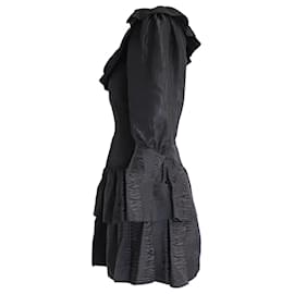Alessandra Rich-Alessandra Rich Jacquard Ruffle Mini Dress in Black Acetate-Black