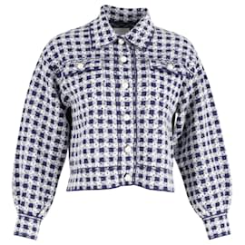 Sandro-Jaqueta cortada de tweed xadrez Sandro Jayce em algodão azul e branco-Outro