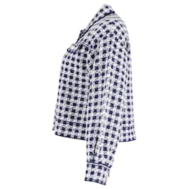 Sandro-Sandro Jayce Checked Tweed Cropped Jacket in Blue and White Cotton-Other