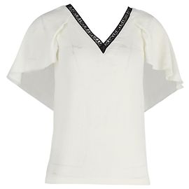Top Col V Manches Drapées Maje Amour en Polyester Crème Blanc Écru