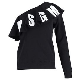One-Shoulder-Rüschen-Sweatshirt mit MSGM-Logo-Print aus schwarzer Baumwolle Schwarz