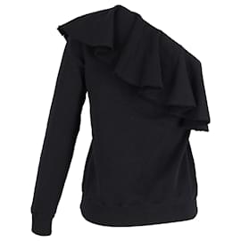 Msgm-MSGM Logo Print One-Shoulder Ruffled Sweatshirt in Black Cotton-Other