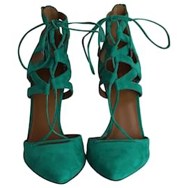 Aquazzura-Aquazzura Belgravia Lace-Up Pumps in Green Suede -Green