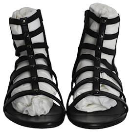 Stuart Weitzman-Stuart Weitzman Flat Gladiator Sandals in Black Leather-Black