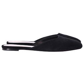 Autre Marque Porte & Paire Square-toe Flat Mules in Black Suede Black