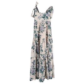 Zimmermann Cassia - Robe longue fleurie à volants et épaules nouées en coton multicolore Multicolore