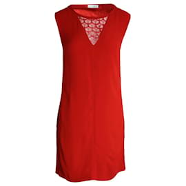 Sandro-Sandro Paris Lace-Trimmed V-Neck Sleeveless Dress in Red Cupro-Red