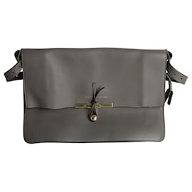 Céline-Celine Blade Clasp Bag in Grey Leather-Grey