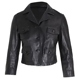 Giacca corta Prada con bottoni in pelle nera Nero