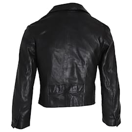 Prada-Kurz geschnittene Prada-Jacke mit Knöpfen aus schwarzem Leder-Schwarz