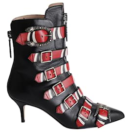 Gucci-Gucci Susan Kingsnake Ankle Boots in Black and Red Leather-Black