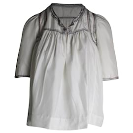 Isabel Marant-Isabel Marant Embroidered Detail Blouse in White Silk-White