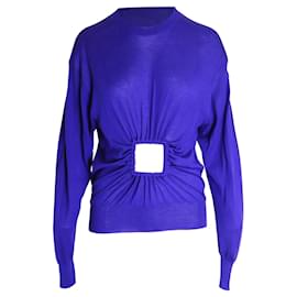 Céline-Celine Window Panel Knitted Sweater in Blue Cashmere-Purple