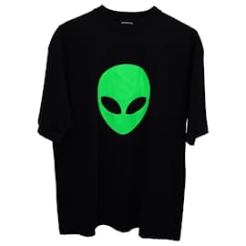 Balenciaga-Balenciaga Alien Head Distressed T-Shirt in Black Cotton-Black