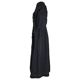 Ganni-Ganni Topstitched Midi Dress in Black Organic Cotton -Black