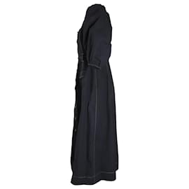 Ganni-Vestido Midi Ganni com pesponto em algodão orgânico preto-Preto