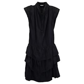 Iro-Iro Calcie Day Tiered Mini Dress in Black Rayon-Black