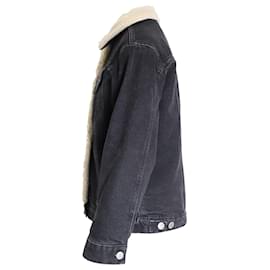 Maje-Maje Balta Faux-Shearling Trim Denim Jacket In Black Cotton-Black