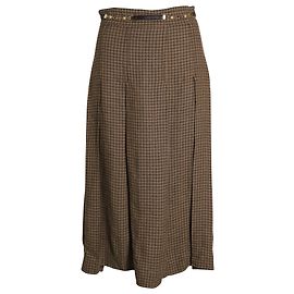 Saia midi xadrez plissada Gucci em linho marrom Marrom