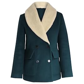 Sandro-Sandro Paris Double-Breasted Coat in Green Wool-Green