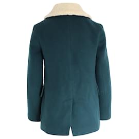 Sandro-Sandro Paris Double-Breasted Coat in Green Wool-Green