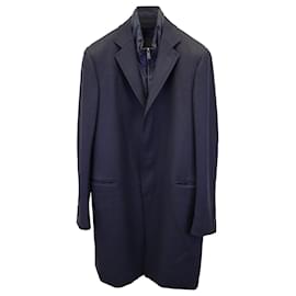 Prada-Prada Overcoat in Navy Blue Virgin Wool-Blue,Navy blue