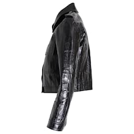 Louis Vuitton-Kurz geschnittene Louis Vuitton-Jacke aus schwarzem Leder-Schwarz