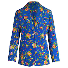 Gucci-Gucci Floral Print Blazer Jacket in Blue Cotton-Blue