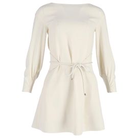 Emporio Armani Langarm-Minikleid mit Bindegürtel aus cremefarbenem Polyester Weiß Roh