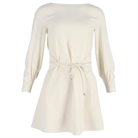 Armani-Emporio Armani Tie-Waist Long-Sleeve Mini Dress in Cream Polyester-White,Cream