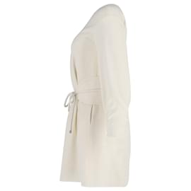 Armani-Emporio Armani Langarm-Minikleid mit Bindegürtel aus cremefarbenem Polyester-Weiß,Roh